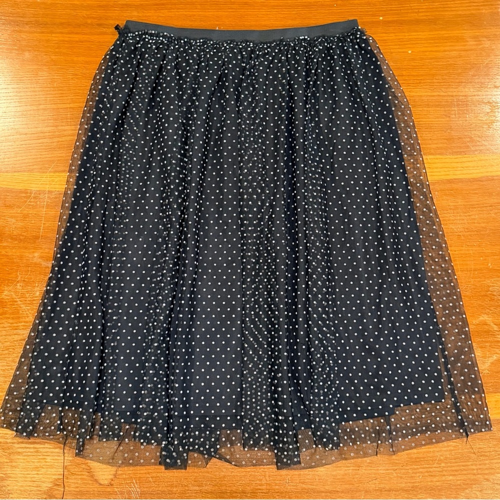 Cato Black and Small White Polka Dot A-Line Skirt Lined Flowy retro midi length